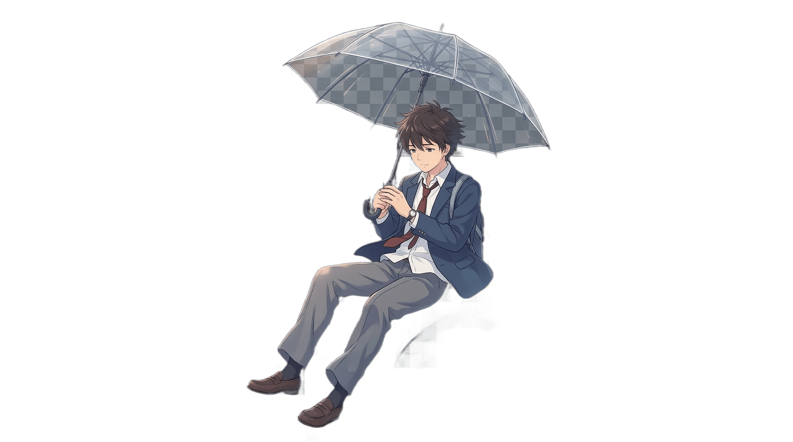 Floating boy with umbrella